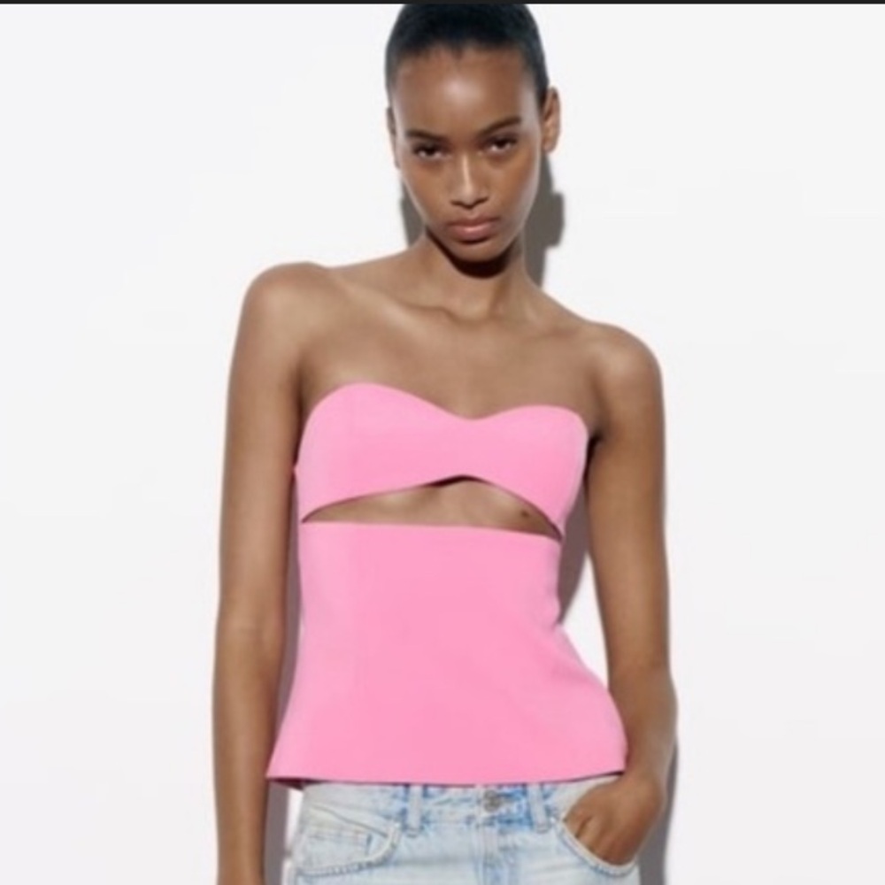 Zara Strapless Cut-Out Corset Top in Pink